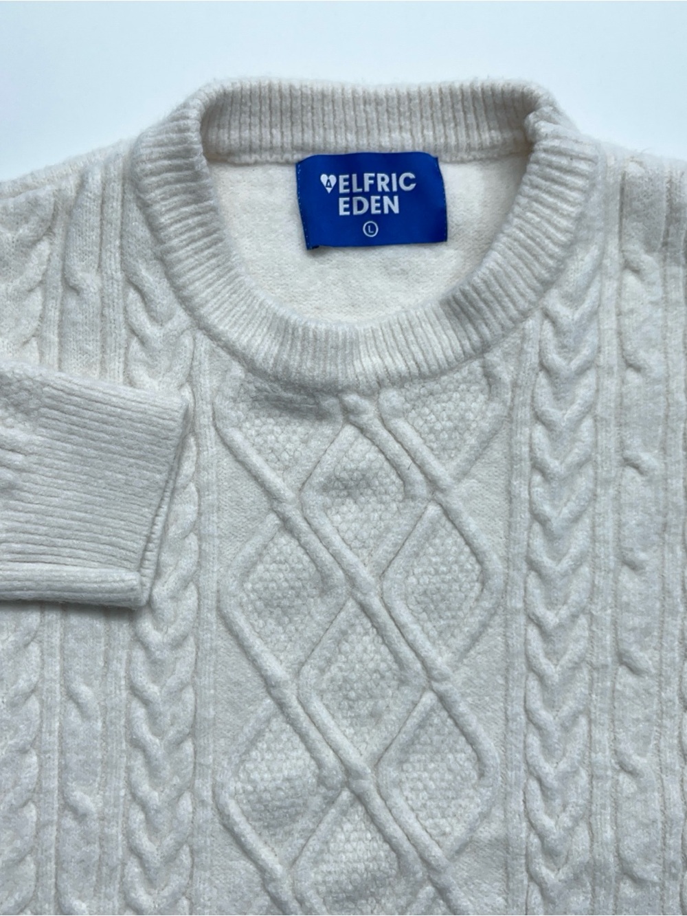 Aelfric Eden Cable Knit Sweater Mens Size Large White Chunky Fisherman